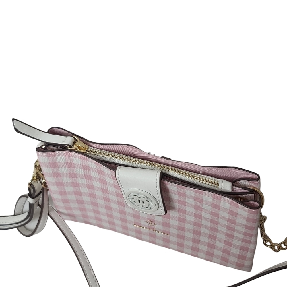 Nanette Lepore Plaid Pink White Crossbody Wristlet Bag - Picture 5 of 12